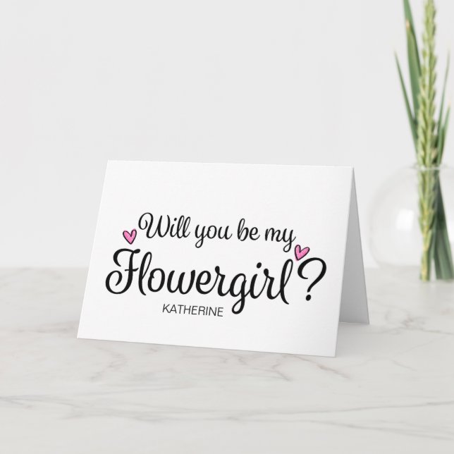 Tarjeta ¿Serás mi dama de flores? De novia que lo pide (Anverso)