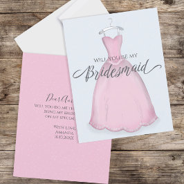 Tarjeta ¿Serás mi dama de honor con traje rosa Vintage?