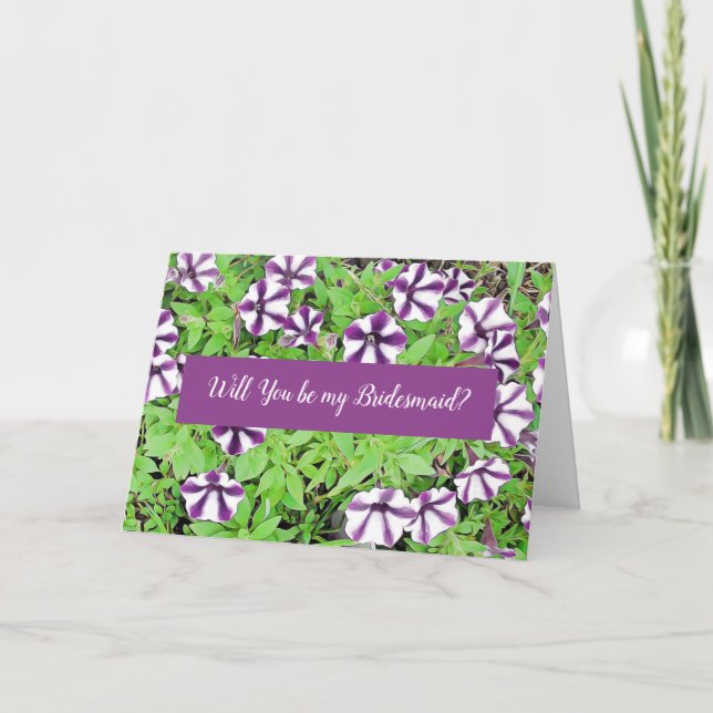 Tarjeta Serás mi dama de honor Purple Petunias (Anverso)