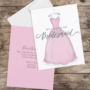 Tarjeta ¿Serás mi dama de honor vestido rosa del partido d