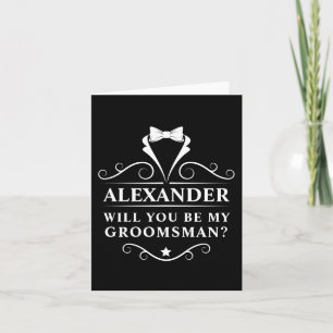 Tarjeta ¿Serás Mi Groomsman Tuxedo Tie Black Note