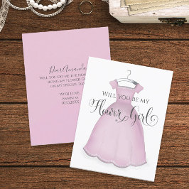 Tarjeta ¿Serás mi niña de las flores con vestido rosa lind