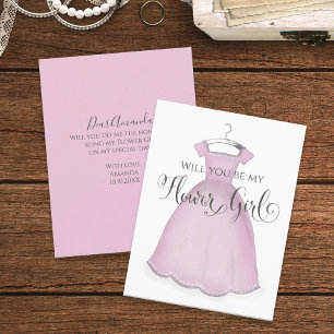Tarjeta ¿Serás mi niña de las flores con vestido rosa lind