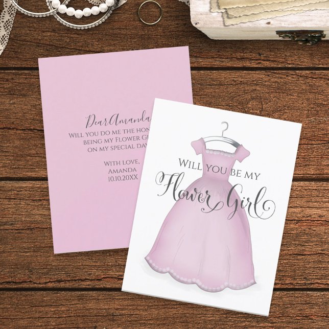Tarjeta ¿Serás mi niña de las flores con vestido rosa lind (Subido por el creador)