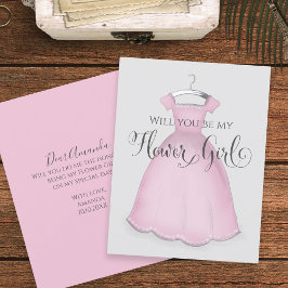 Tarjeta ¿Serás mi niña de las flores vestido rosa de boda 