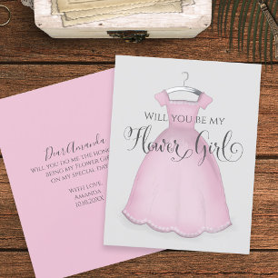Tarjeta ¿Serás mi niña de las flores vestido rosa de boda 