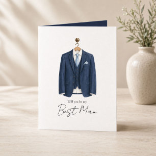 Tarjeta ¿Serás Mi Padrino Caballero Traje Azul Marino