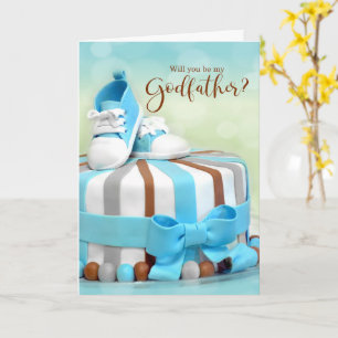 Tarjeta ¿Serás mi padrino pastel azul y marrón