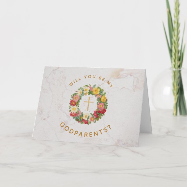 Tarjeta ¿Serás Mi Padrino Propuesta Rosa Wreath? (Anverso)