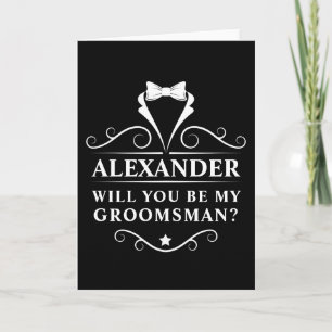 Tarjeta ¿Serás Mi Tiro De Tuxedo De Groomsman Negro Doblad