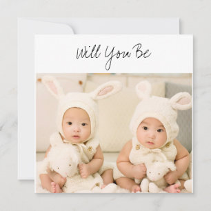 Tarjeta ¿Serás nuestro DiosPadres gemelos bebé foto