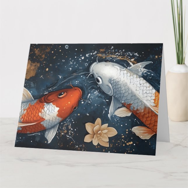 Tarjeta Serene Koi Fish con Lotus Flowers (Anverso)