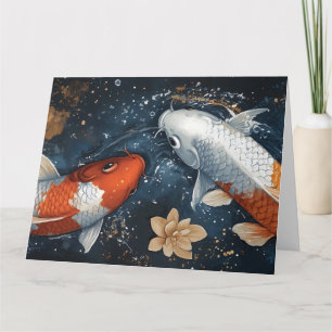 Tarjeta Serene Koi Fish con Lotus Flowers