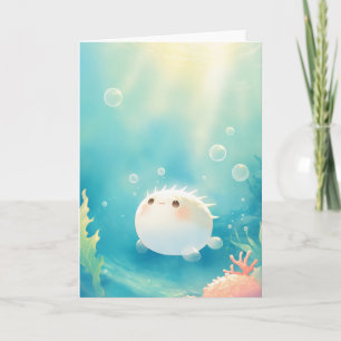 Tarjeta Serene Pufferfish Arrastrando a través de arrecife