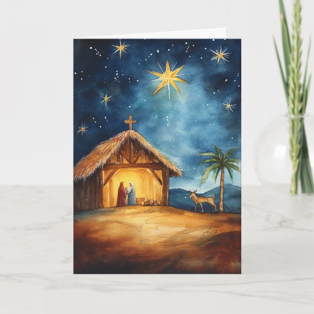 Tarjeta Serene Silent Night Watercolor (Anverso)