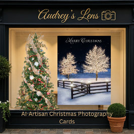 Tarjeta Serene snowy landscape illuminated by lit trees
