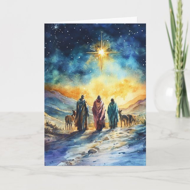 Tarjeta Serene Watercolor Natividad con Estrella Navidad (Anverso)