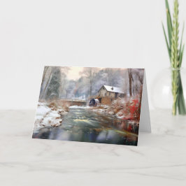 Tarjeta Serenidad de invierno: un molino de agua cubierto