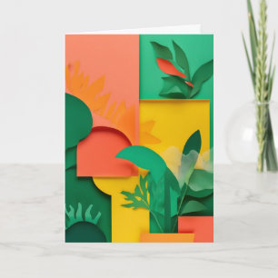 Tarjeta Serenidad de jardín de papel recortado vibrante