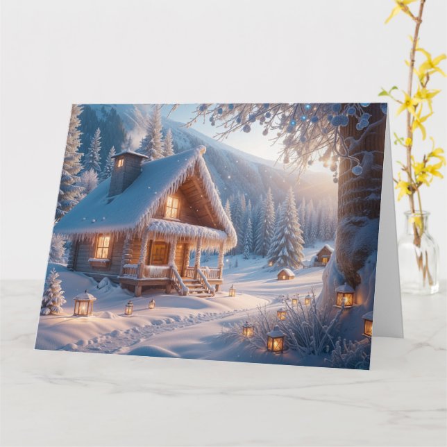 Tarjeta Serenidad Nevada: Deseos Cálidos para un Año Nuevo (flor amarilla)