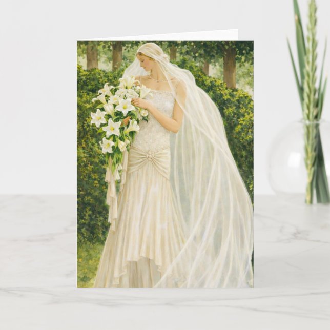 Tarjeta Serenity in Ivory: A Bride in a Garden Reverie (Anverso)