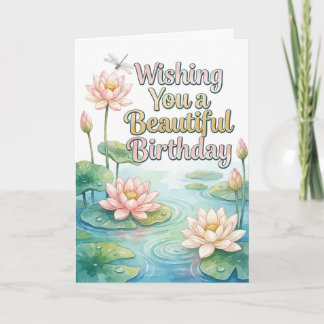 Tarjeta Sereno estanque de lotos acuarela Cumpleaños