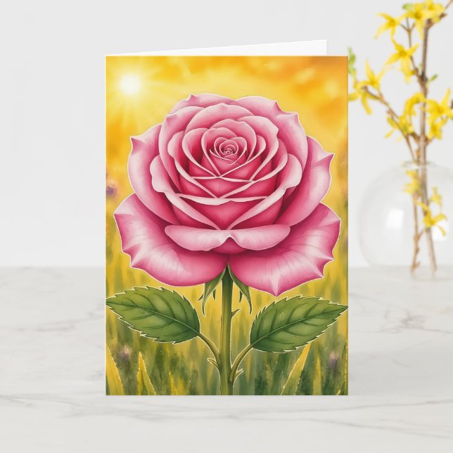 Tarjeta Serie de Pétalo Radiante – ROSA ROSADA (flor amarilla)