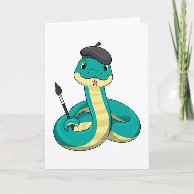 Tarjeta Serpiente como pintor con pincel (Anverso)
