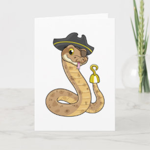 Tarjeta Serpiente como pirata con garfio y parche en el oj