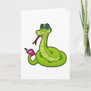 Tarjeta Serpiente con gafas de sol y libro