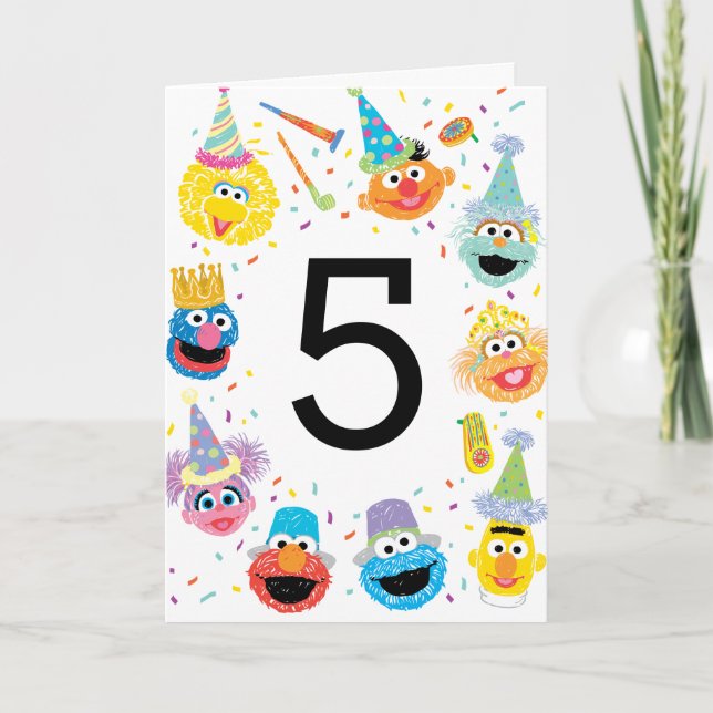 Tarjeta Sesame Street Confetti Feliz quinto cumpleaños (Anverso)