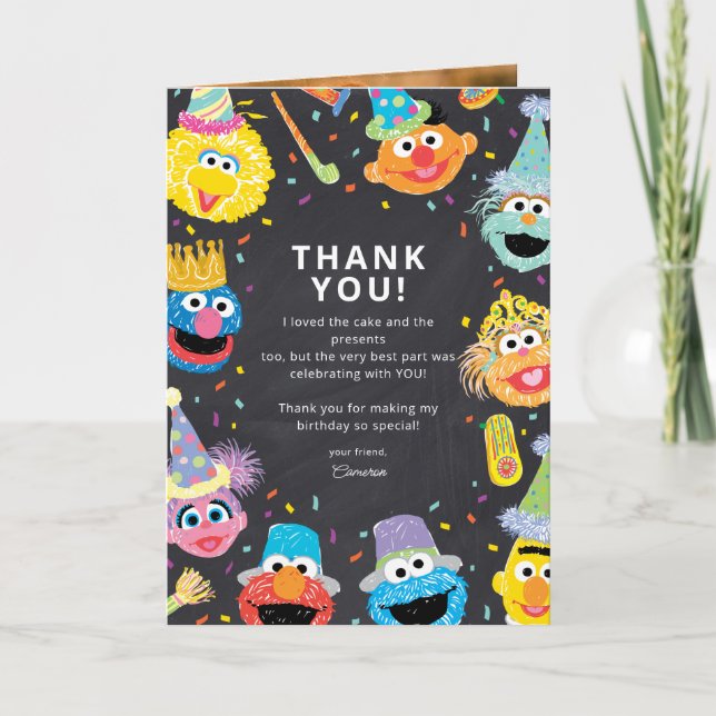 Tarjeta Sesame Street Pals Confetti Cumpleaños Gracias (Anverso)