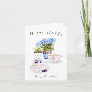 Tarjeta set de té y flores Feliz cumpleaños