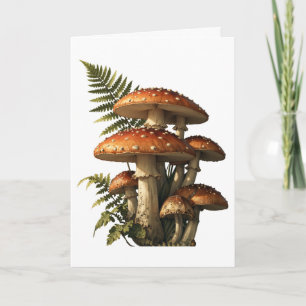 Tarjeta Setas Amanita Rojas con Botánica de Helechos