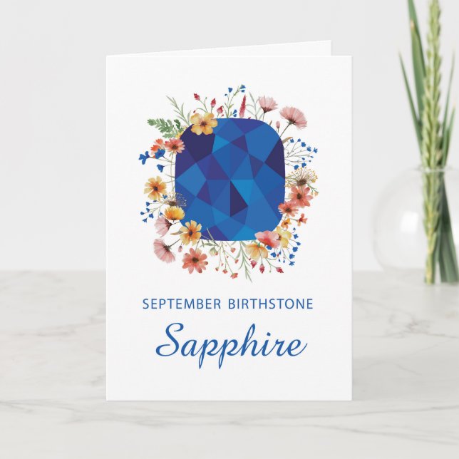 Tarjeta Setiembre Sapphire Birthstone Birdday Wildflowers (Anverso)
