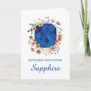 Tarjeta Setiembre Sapphire Birthstone Birdday Wildflowers