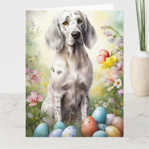 Tarjeta Setter Inglés con Huevos de Pascua