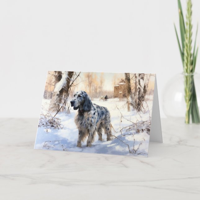 Tarjeta Setter Inglés Deja que nieve Navidad (Anverso)