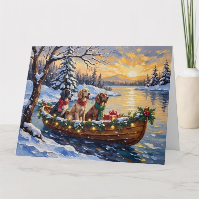 Tarjeta Setter Inglés Navidad Barco Fiesta (Anverso)