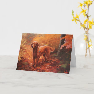 Tarjeta Setter Rojo Irlandés en Otoño Hojas Caídas Inspira