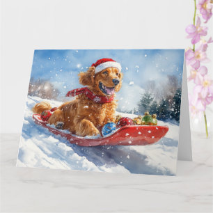 Tarjeta Setter Rojo Irlandés en Trineo Deja que Nieve Navi