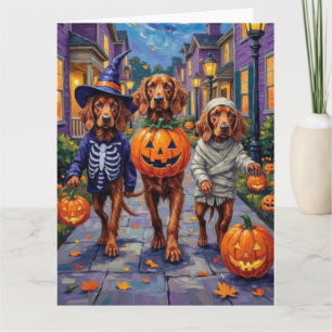 Tarjeta Setter Rojo Irlandés Pidiendo Dulces en Halloween
