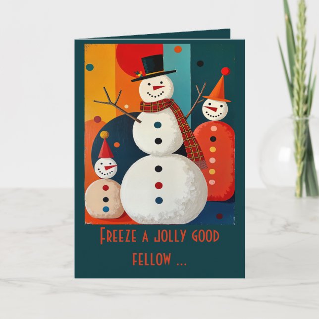 Tarjeta Seventies Style Snowmen Retro Modern Christmas  (Anverso)