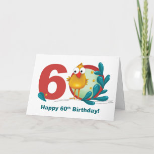 Tarjeta Sexagésimo 60 cumpleaños con ramificación y pájaro