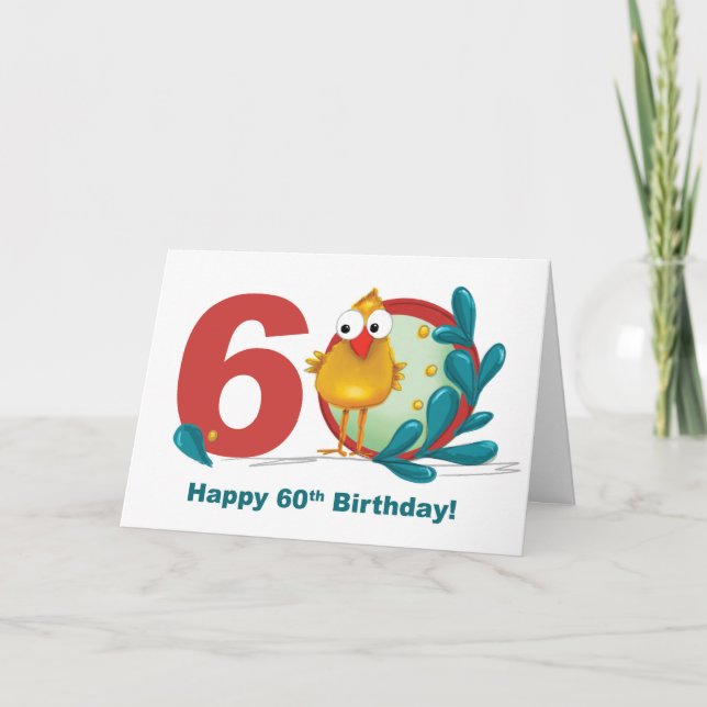 Tarjeta Sexagésimo 60 cumpleaños con ramificación y pájaro (Anverso)
