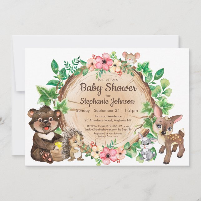 Tarjeta Sexo animal rústico de Woodland Baby Shower Neutra (Anverso)