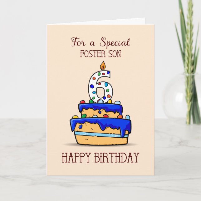 Tarjeta Sexto cumpleaños, 6 en dulce pastel azul (Anverso)