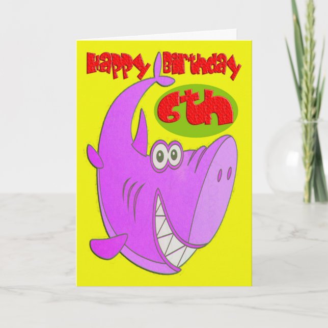 Tarjeta Sexto cumpleaños de Tiburón Rosado (Anverso)