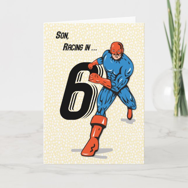 Tarjeta Sexto superhéroe de cumpleaños (Anverso)