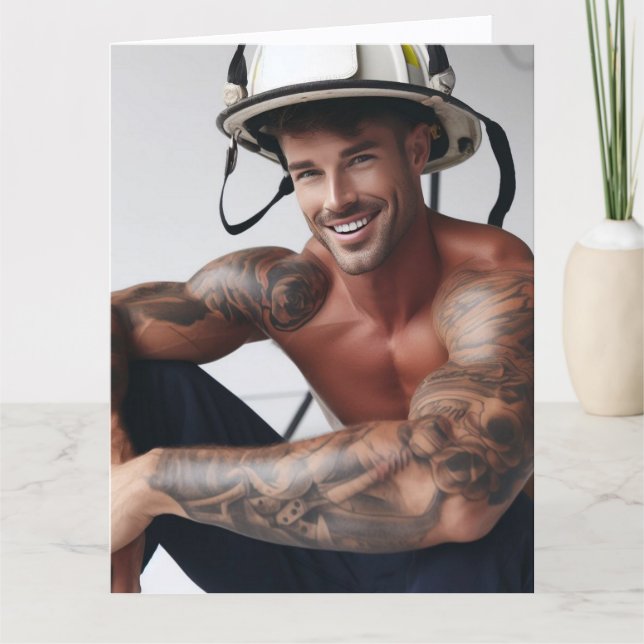 Tarjeta SEXY FIREFIGHTER HOT BIRTHDAY GREETING Card (Anverso)